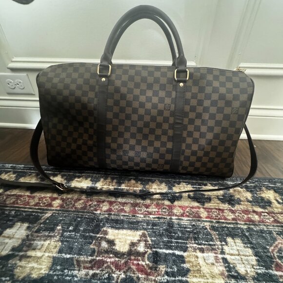 Large Duffel Top Handle With Crossbody Strap Brown Check LV - Picture 6 of 10